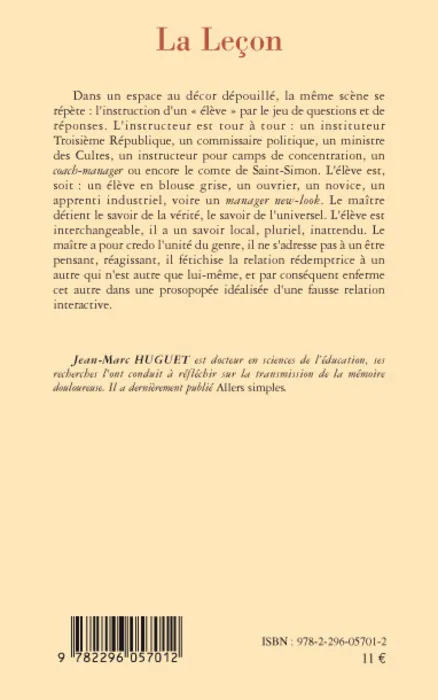 Livres Littérature et Essais littéraires Théâtre La leçon, Instructions et catéchismes - Théâtre Jean-Marc Huguet