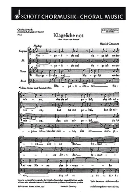 Fünf Chorlieder, 3. Klageliche not / 4. Du bist min. GeWV 17. mixed choir (SATB). Partition de chœur.