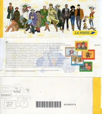 La Poste - chéquier bande dessinée - couverture du chéquier illustrée de 16 personnages + descriptif