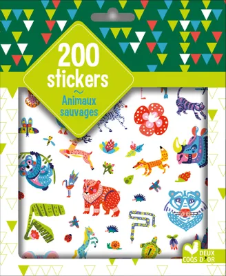200 stickers animaux sauvages - pochette d'autocollants