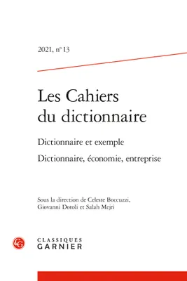 Les Cahiers du dictionnaire, Dictionnaire et exemple Dictionnaire, économie, entreprise