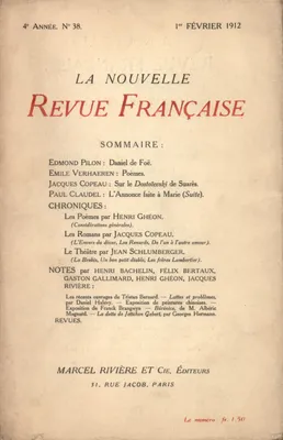 La Nouvelle Revue Française N' 38 (Février 1912)