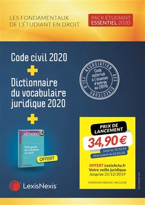 Pack étudiant Essentiel 2020, Comprenant : le code civil 2020, le dictionnaire du vocabulaire juridique 2020, le petit guide de l'étudiant en droit 2019-2020
