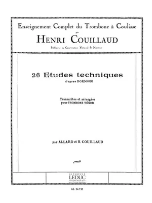 26 Études techniques d'après Bordogni, Enseignement Complet du Trombone à Coulisse par Henri Couillaud