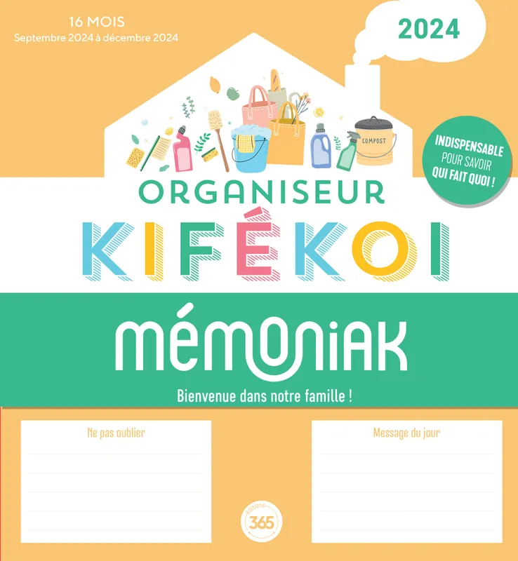 Organiseur Mémoniak Kifékoi, calendrier mensuel en colonnes (sept. 2023-  déc. 2024) - XXX - Librairie Le Forum du Livre