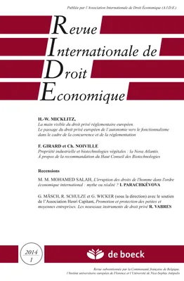 REVUE INTERNATIONALE DE DROIT ECONOMIQUE 2014/1