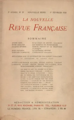 La Nouvelle Revue Française N' 77 (Février 1920)