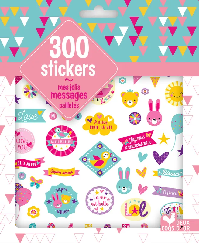 300 stickers mes jolis messages - pochette d'autocollants pailletés Solenne & Thomas