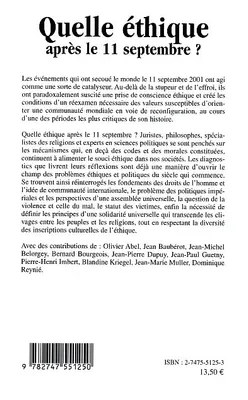 Quelle éthique après le 11 septembre, actes de la journée d'étude... au Palais du Luxembourg, [Paris], le 10 septembre 2002