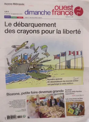 Ouest-France dimanche n° 974 - 13/09/2015 - Le Débarquement, des crayons pour la liberté : numéro spécial, 35 dessinateurs du monde entier ont participé à cette édition