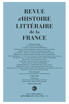 Revue d'histoire littéraire de la France, PROUST EN SON TEMPS