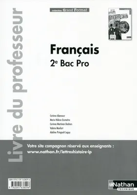 Français 2e Bac Pro Grand Format Livre du professeur