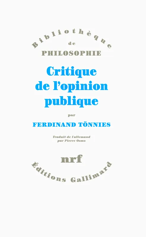 Livres Sciences Humaines et Sociales Philosophie Critique de l'opinion publique Ferdinand Tönnies