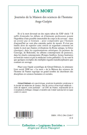 Livres Sciences Humaines et Sociales Sciences sociales La mort, Journées de la Maison des sciences de l'homme Ange-Guépin Gérard Dabouis