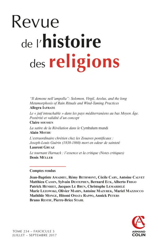 Livres Spiritualités, Esotérisme et Religions Généralités Revue de l'histoire des religions  (3/2017) Varia, Varia COLLECTIF