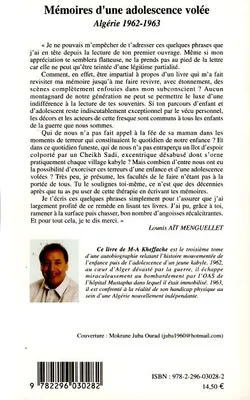 Mémoires d'une adolescence volée, Algérie 1962-1963