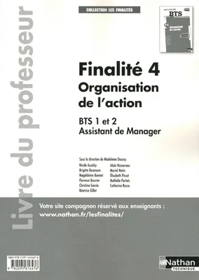 Finalité 4 - Organisation de l'action - BTS 1/2 AM - Livre du professeur Les Finalités