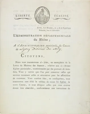 L'Administration départementale du Rhône ; à l'Administration municipale du Canton de Lyon, division du Midy