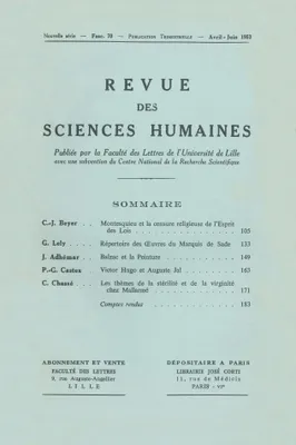 Revue des Sciences Humaines, n°70/avril - juin 1953