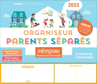 Organiseur Parents séparés Mémoniak, calendrier familial mensuel (sept. 2022- déc. 2023)