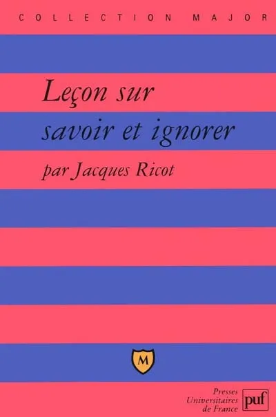 Livres Scolaire-Parascolaire BTS-DUT-Concours Leçon sur savoir et ignorer Jacques Ricot
