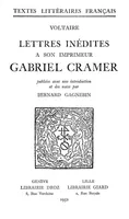 Lettres inédites à son imprimeur Gabriel Cramer