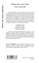 Mémoire sans tain, Poésies 1982-2002