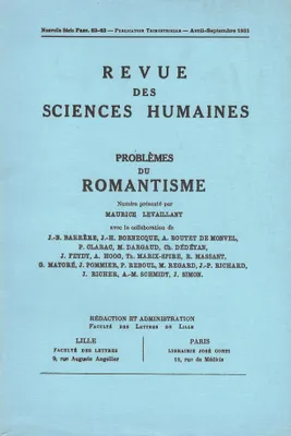 Revue des Sciences Humaines, n°62-63/avril - septembre 1951, Problèmes du romantisme