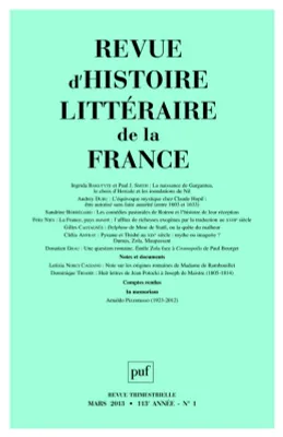 Revue d'histoire littéraire de la France 2013...