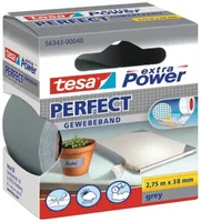 Tesa extra Power Perfect - Ruban Adhésif Toilé - Ruban de Réparation pour Artisanat, Fixation, Renforcement et Étiquetage - Gris - 2,75 m x 38 mm