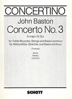 Concerto No. 3 G Major, treble recorder, strings and basso continuo. Partition.