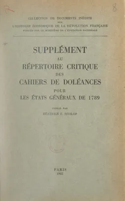 Supplément au Répertoire critique des cahiers de doléances pour les États généraux de 1789