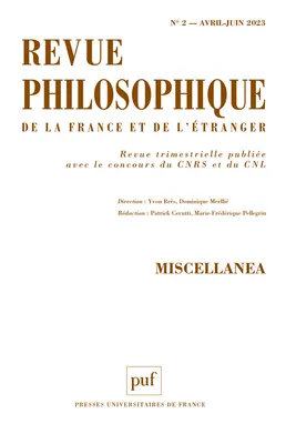 Revue philosophique 2023, t. 148(2)