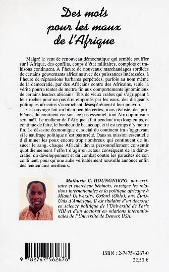 Livres Sciences Humaines et Sociales Actualités Des mots pour les maux de l'Afrique Mathurin C. Houngnikpo