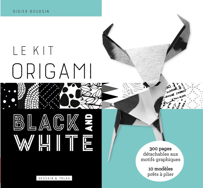 Le Kit origami Black and White, 300 pages détachables aux motifs graphiques - 10 modèles prêts à plier Didier Boursin