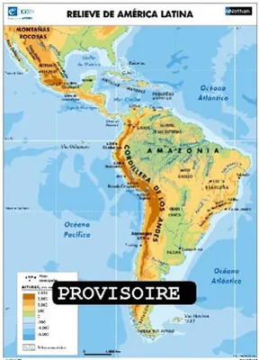 Carte l'Amérique latine en Espagnol : relief / politique