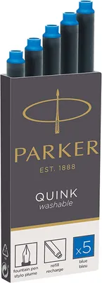 Parker cartouches d'encre pour stylo plume | longue | encre bleue effaçable QUINK | Lot de 5