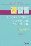 Annales kiné physique 2002, annales corrigées des concours 2001 et 2002