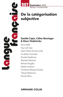 Langue française Nº207 3/2020 De la catégorisation subjective, De la catégorisation subjective