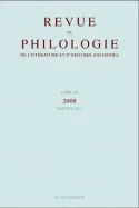 Revue de philologie, de littérature et d'histoire anciennes volume 82, fascicule 1