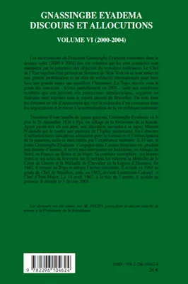 Discours et allocutions, Volume VI, 2000-2004, Gnassingbe Eyadema (volume VI), Discours et allocutions (2000-2004)