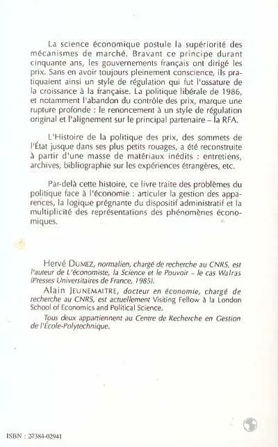 Livres Économie-Droit-Gestion Sciences Economiques Diriger l'économie, L'Etat et les prix en France de 1936 à 1986 Hervé Dumez