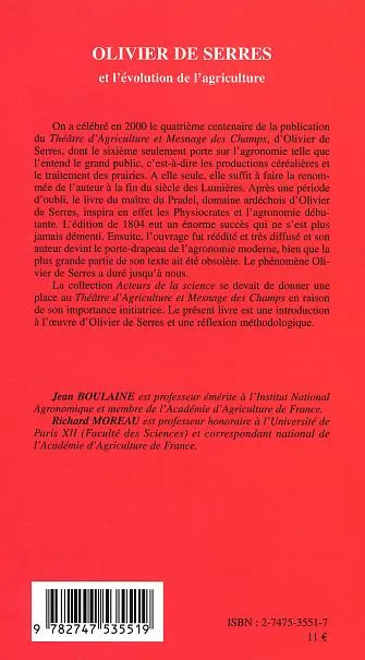 OLIVIER DE SERRES et l'évolution de l'agriculture Jean Boulaine, Richard Moreau