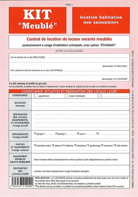 Kit contrat location meublée non saisonnière weber diffusion 8 pages contrat inventaire