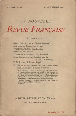 La Nouvelle Revue Française N' 35 (Novembre 1911)