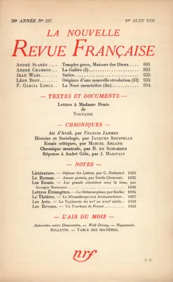 La Nouvelle Revue Française N° 297 (Juin 1938)
