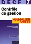 DECF, annales 2003, 7, Contrôle de gestion. Epreuve n°7 DECF 2003, DECF 7