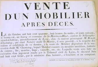 Vente d'un mobilier après décès Mr Benoît Chastaing Notaire à St Martin en Haut (Rhône)