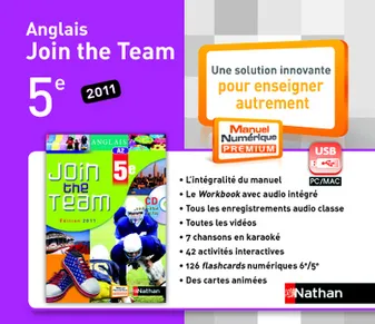 Join the team 5e manuel numérique enrichi Clé USB tarif non adoptant
