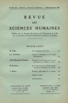 Revue des Sciences Humaines, n°75/juillet - septembre 1954